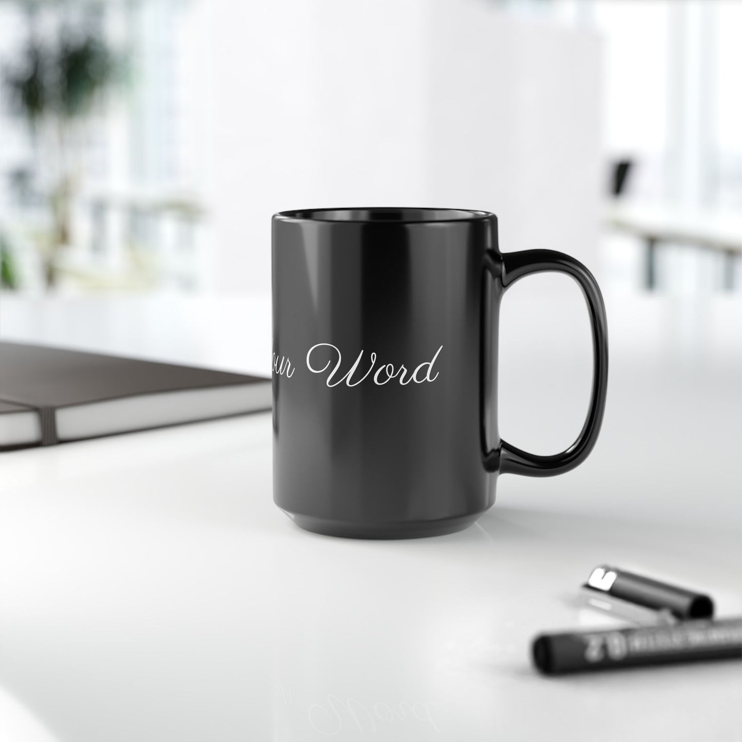 Voila Mug – Ceramic (11oz & 15oz, Black) - Cute Cursive